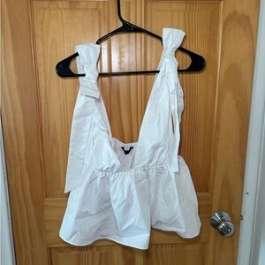 Zara White Ruffled Peplum Blouse